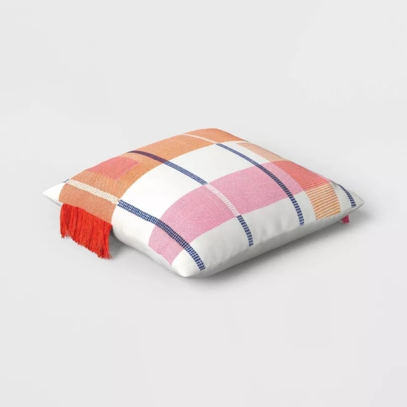 18"x18" Blocks & Stitches Square Outdoor Throw Pillow Multicolor - Threshold - Picture 2 of 3